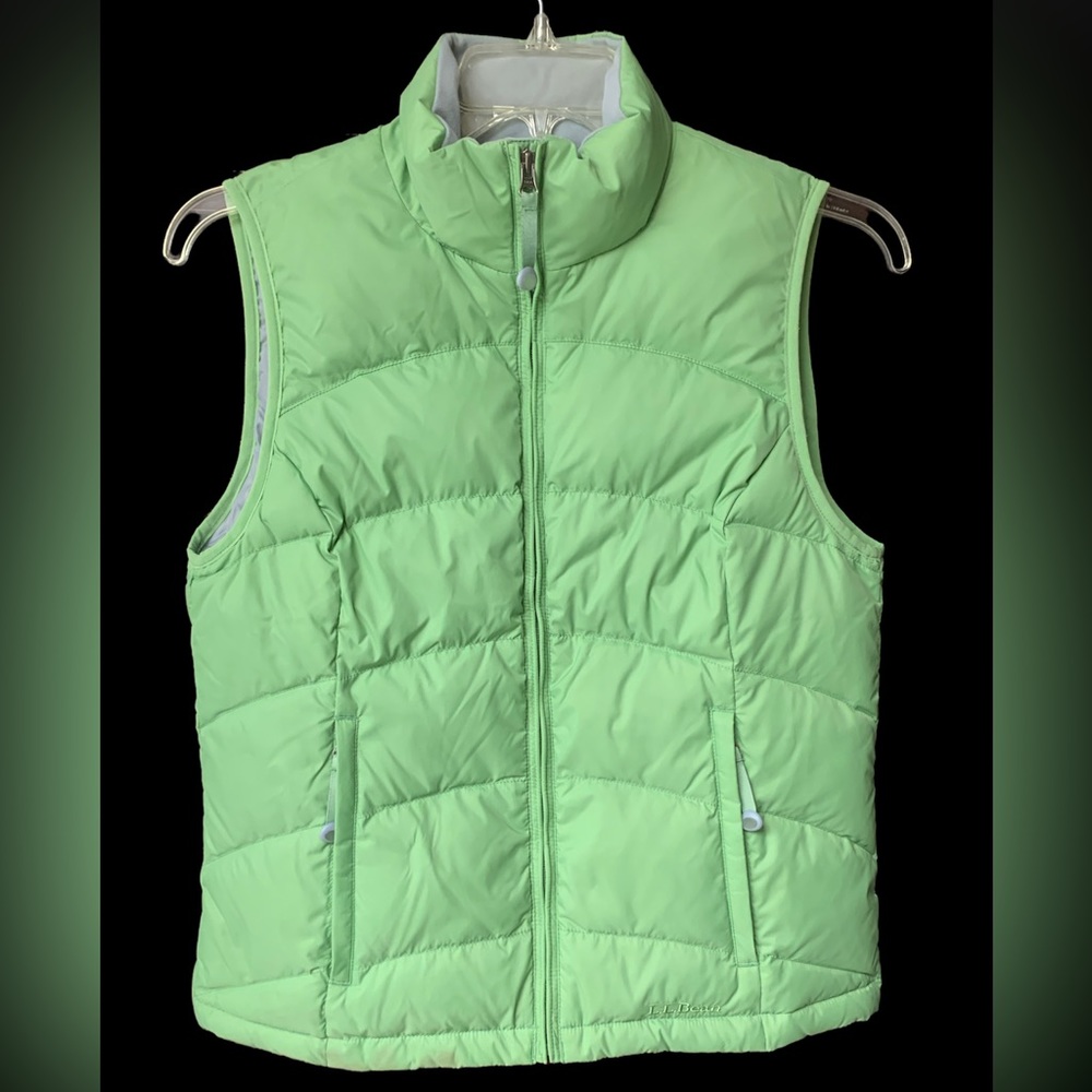 LL BEAN Womens Goose Down Puffer Vest Size SMALL Green